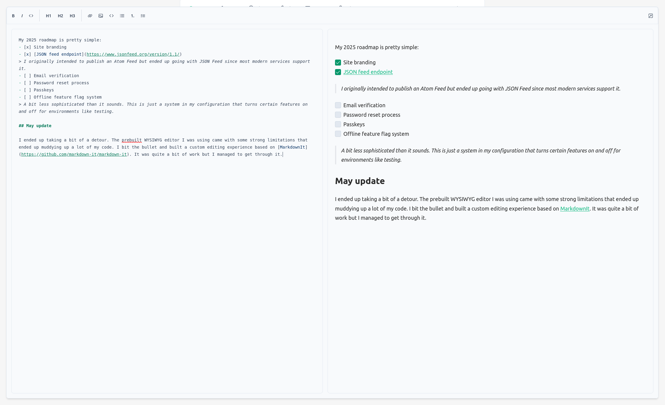 Screenshot of my editor